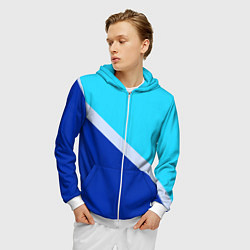 Толстовка 3D на молнии мужская Двуцветный голубой, цвет: 3D-белый — фото 2