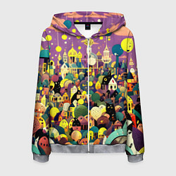 Толстовка 3D на молнии мужская Праздничный город, цвет: 3D-меланж