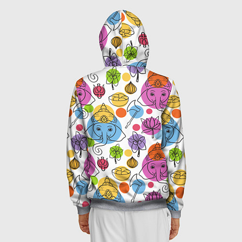 Мужская толстовка на молнии Индийские слоники / 3D-Меланж – фото 4