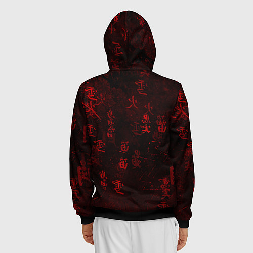 Мужская толстовка на молнии Красный дракон - иероглифы / 3D-Черный – фото 4