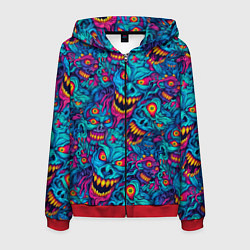 Толстовка 3D на молнии мужская Неоновые монстры - graffiti art style pattern, цвет: 3D-красный