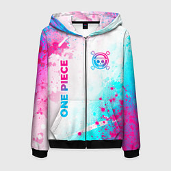 Толстовка 3D на молнии мужская One Piece neon gradient style: надпись, символ, цвет: 3D-черный