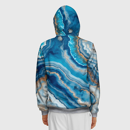 Мужская толстовка на молнии Текстура голубого океанического агата / 3D-Меланж – фото 4