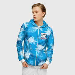 Толстовка 3D на молнии мужская Цветочный паттерн - GTA vice city, цвет: 3D-белый — фото 2