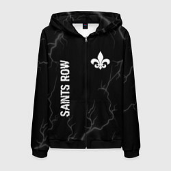 Толстовка 3D на молнии мужская Saints Row glitch на темном фоне: надпись, символ, цвет: 3D-черный