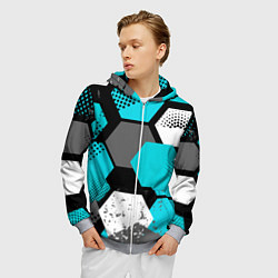 Толстовка 3D на молнии мужская Шестиугольники абстрактный фон, цвет: 3D-меланж — фото 2