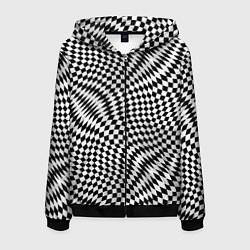 Толстовка 3D на молнии мужская Черно-белая шахматная иллюзия, цвет: 3D-черный