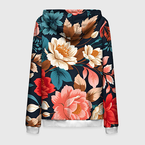 Мужская толстовка на молнии Летние цветы - паттерн / 3D-Белый – фото 2