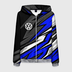 Толстовка 3D на молнии мужская Volkswagen - Синяя абстракция, цвет: 3D-меланж