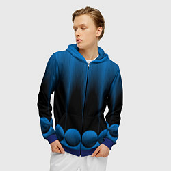 Толстовка 3D на молнии мужская Сине-черный градиент в полоску, цвет: 3D-синий — фото 2
