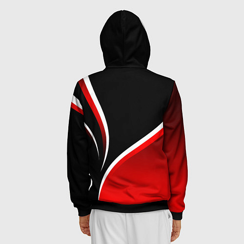 Мужская толстовка на молнии Кавасаки - красные волны / 3D-Черный – фото 4