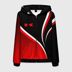 Толстовка 3D на молнии мужская Кавасаки - красные волны, цвет: 3D-черный