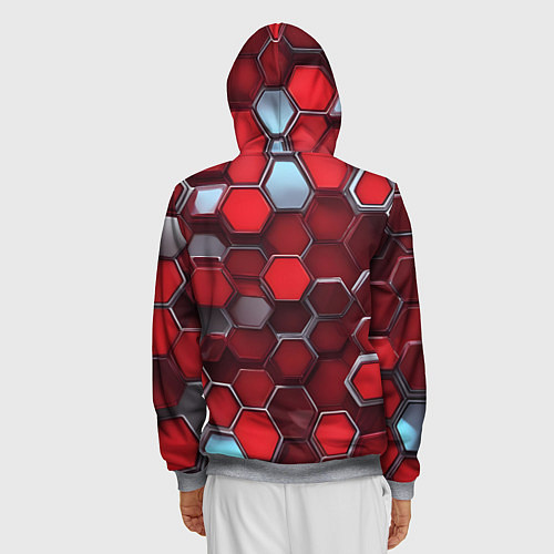 Мужская толстовка на молнии Cyber hexagon red / 3D-Меланж – фото 4