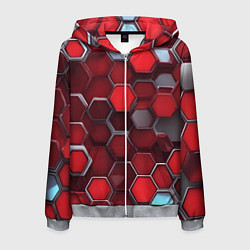 Толстовка 3D на молнии мужская Cyber hexagon red, цвет: 3D-меланж