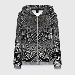 Толстовка 3D на молнии мужская Черная мандала, цвет: 3D-меланж