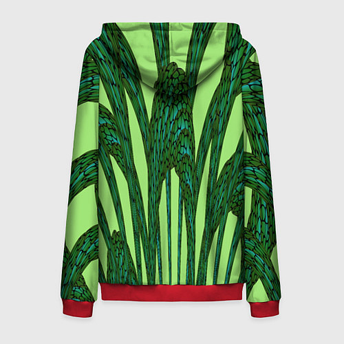 Мужская толстовка на молнии Зеленый растительный мотив / 3D-Красный – фото 2