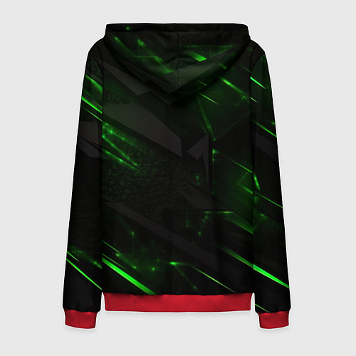 Мужская толстовка на молнии Dark black green abstract / 3D-Красный – фото 2