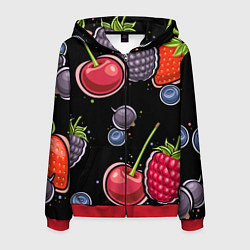 Толстовка 3D на молнии мужская Плоды и ягоды, цвет: 3D-красный