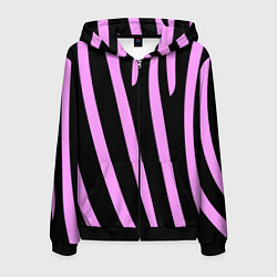 Толстовка 3D на молнии мужская Полосы розовой зебры, цвет: 3D-черный