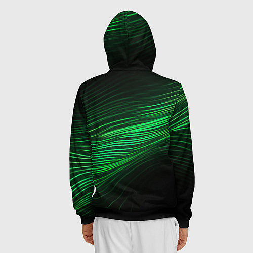 Мужская толстовка на молнии Green neon lines / 3D-Черный – фото 4