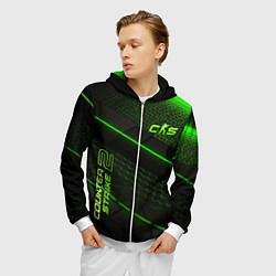 Толстовка 3D на молнии мужская CS2 green neon, цвет: 3D-белый — фото 2