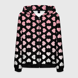 Толстовка 3D на молнии мужская Розовые сердечки на чёрном, цвет: 3D-черный