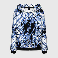 Толстовка 3D на молнии мужская Кибернетическая клякса синяя, цвет: 3D-черный