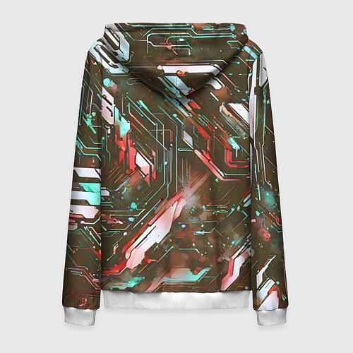 Мужская толстовка на молнии Космические кибер схемы Красные / 3D-Белый – фото 2