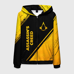 Толстовка 3D на молнии мужская Assassins Creed - gold gradient: надпись, символ, цвет: 3D-черный