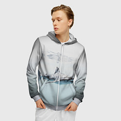 Толстовка 3D на молнии мужская Акула большая белая в толще воды, цвет: 3D-меланж — фото 2