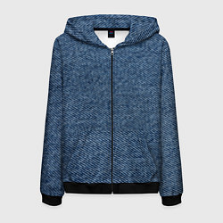 Толстовка 3D на молнии мужская Текстура джинсы, цвет: 3D-черный