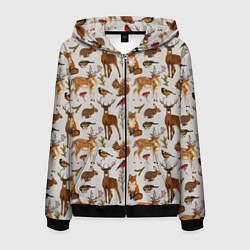 Толстовка 3D на молнии мужская Лесные животные, цвет: 3D-черный