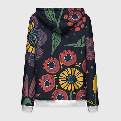 Мужская толстовка на молнии Простые цветы на глубоком синем / 3D-Белый – фото 2