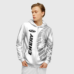 Толстовка 3D на молнии мужская Chery speed на светлом фоне со следами шин: по-вер, цвет: 3D-белый — фото 2