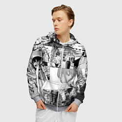 Толстовка 3D на молнии мужская Человек Бензопила манга, цвет: 3D-меланж — фото 2