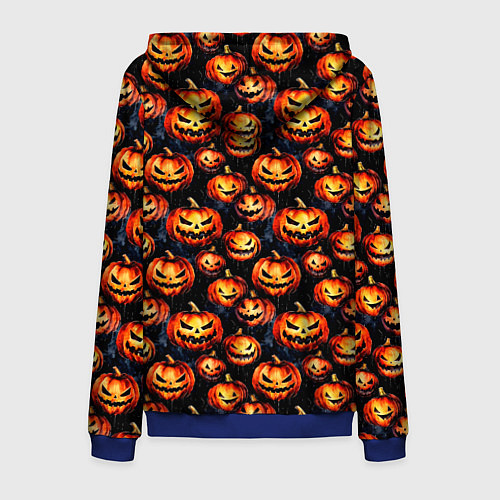 Мужская толстовка на молнии Весёлые тыквы на Хеллоуин паттерн / 3D-Синий – фото 2