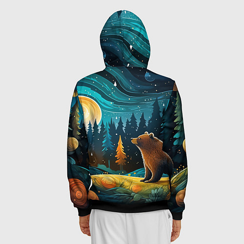 Мужская толстовка на молнии Хозяин тайги: медведь в лесу / 3D-Черный – фото 4