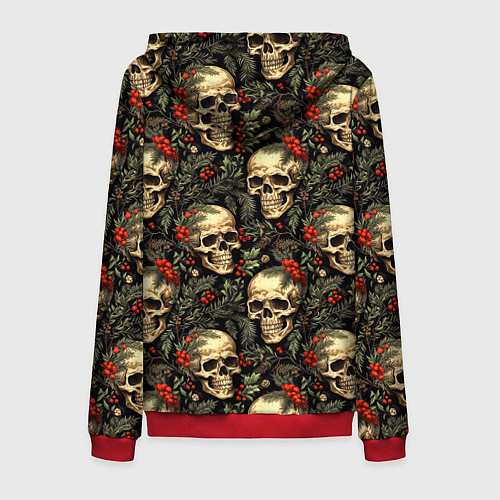 Мужская толстовка на молнии Череп рябина шишки и хвойные ветки / 3D-Красный – фото 2