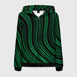 Толстовка 3D на молнии мужская Абстракция зелёные линии на чёрном, цвет: 3D-черный