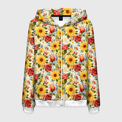 Мужская толстовка на молнии Паттерн из желтых и красных цветов