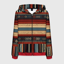 Толстовка 3D на молнии мужская Этнический принт в полоску, цвет: 3D-красный