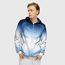 Толстовка 3D на молнии мужская Молниеносный разряд, цвет: 3D-белый — фото 2