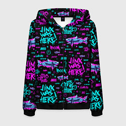 Толстовка 3D на молнии мужская Jinx Arcane pattern neon, цвет: 3D-черный