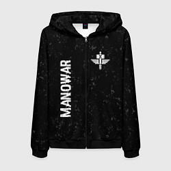 Толстовка 3D на молнии мужская Manowar glitch на темном фоне вертикально, цвет: 3D-черный