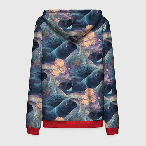 Мужская толстовка на молнии Волнообразная фрактальная абстракция / 3D-Красный – фото 2