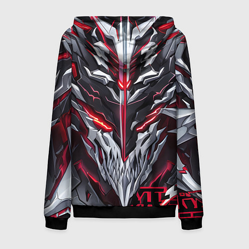 Мужская толстовка на молнии Красный неоновый кибер демон / 3D-Черный – фото 2