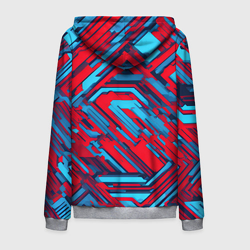 Мужская толстовка на молнии Киберпанк полосы красные и синие / 3D-Меланж – фото 2