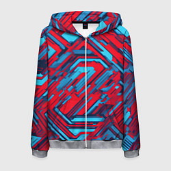 Толстовка 3D на молнии мужская Киберпанк полосы красные и синие, цвет: 3D-меланж