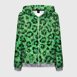 Толстовка 3D на молнии мужская Зелёный леопард паттерн, цвет: 3D-меланж