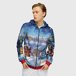 Толстовка 3D на молнии мужская New year city, цвет: 3D-красный — фото 2